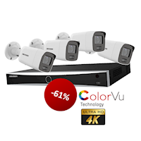 HIK CCTV002 Hikvision Set 4x 4K 8MP ColorVu Bullet met 1x 'NXI.  NVR 8-ch. PoE